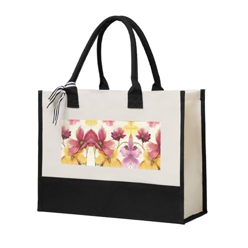 Liulannq Wtercolor - Bolso de mano elegante para mujer, diseño de flores, con costuras de lona