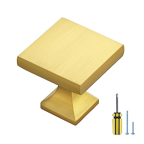 Ravinte Brushed Brass Solid Knob Gold Kitchen Cabinet Pull,20 Pack,Square-5