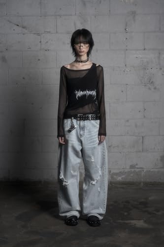 London PARFUMS Archive Hard Damage Washed Curved Jeans, Light Blue, Low-Rise Vintage Denim with Distressed Details2