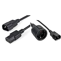 StarTech.com 1 m Stromkabel Verlängerung, C14 auf C13, 10A 125V, 18AWG, Stromkabel Verlängerung für Computer & InLine 16659K Netz Adapter Kabel, 0,5m