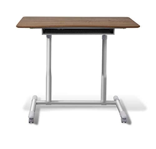 Contemporary Height Adjustable Sit Stand Desk With Pneumatic Mechanism, Ergonomic Curved Desktop, Locking Castors For Easy Mobility, Wire Storage Tray For Office, 37.5 X 20.5 In. Top, Walnut #TOP4