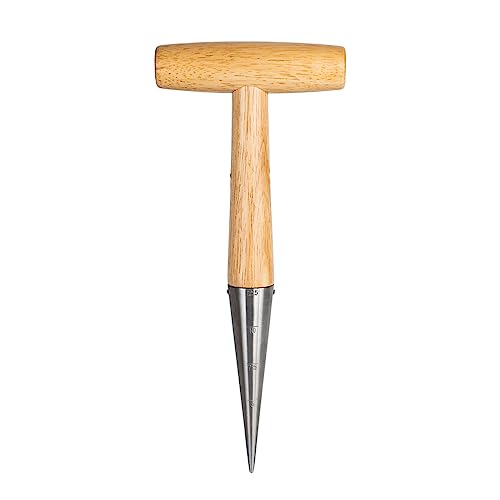 FLORA GUARD Hand Dibber Garden Tool Seed Planter Tool with Wood Handle for Sowing Seed - 5 Seed Dispenser for Planting Steel Garden Dibber Transplanting Plants Planting Bulb Digging