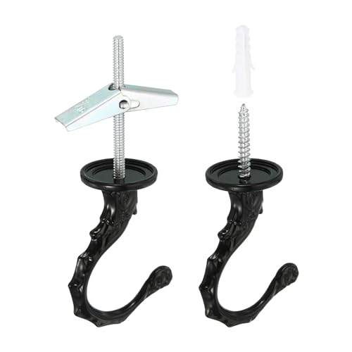 Image of PATIKIL 2.6 inch x 1.2 inch Ceiling Hook, 2 Pack Orchid Swag Hooks with Mounting Hardware for Indoor and Outdoor Plant Hanging, Black