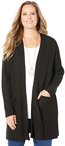 Catherines Women's Plus Size Daydream Waffle Thermal Knit Sweater - 5X, Black (0323)