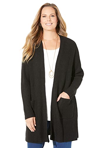Catherines Women's Plus Size Daydream Waffle Thermal Knit Sweater - 5X, Black (0323) #TOP24