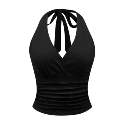 Gilet sans Manche Femme Col en V- Haut Sexy Dos Nu À Épaules Dénudées D'été Y2K Léopard Et Couleur Unie Débardeur Chic Et Élégants Vintage Coupe Slim Camisole Passe-Partout Confortable Caraco