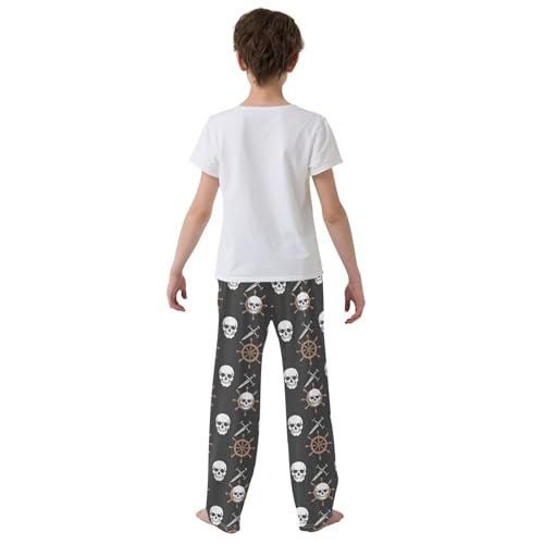 ALAZA Skeleton Pirate Knifes Pajamas Bottoms with Pockets Comfy Pjs Sleepwear Elastic Waistband Pajamas Pants Lounge Pants for 6-14 Years3