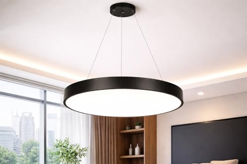 Image of Artica 15 Inch Round LED Pendant Ceiling Lamp | Modern Ring Hanging Light | Warm White Fixed Light | Acrylic Diffuser | Home, Living Room, Dining & Cafe Decor