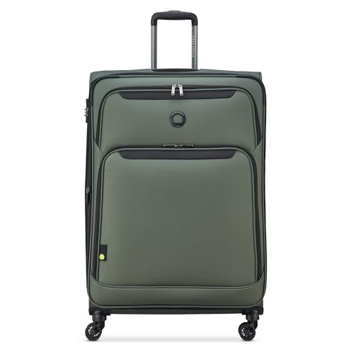 Image of DELSEY Paris Jennifer 82 cms Large Check-in Polyester Soft Sided 8 Wheels and Expandable Spinner Suitcase /Trolley Bag for Travel with TSA Lock- Green