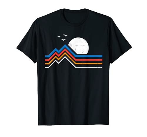 Retro Vintage Montañas Luna Pájaros Hombres Mujeres Regalo Camiseta