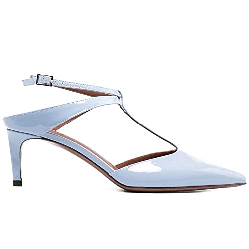MOOMMO Women Pointed Toe High Heel Pumps T-Strap Slingback Ankle Strap 3 Inch Mid Heel Sandals Close Toe Patent Leather Cute Sexy Cutout Dress Shoes Work Party Date 4-13 M US4