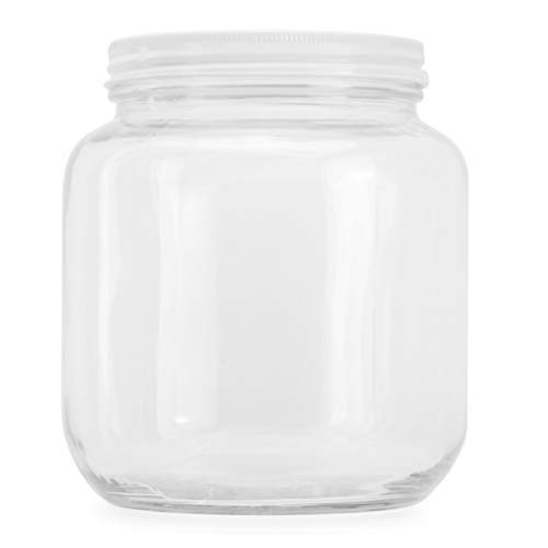 Clear Wide-Mouth Glass Jar, 64 oz, White Metal Lid (Half Gallon) by Cornucopia Brands