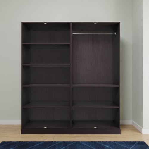 Image of VIKI Wardrobe | Wooden Almirah for Clothes,Door for Bedroom, 4 Door Wardrobe with Shelves & Hanging Space (Dark Wenge - 40D x 160W x 180H) | 1 Year Warranty | Free Assembly
