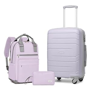 LARVENDER 3-Piece Carry On Luggage for Women,Hard Shell Suitcase 20Inch Carry On Luggage 22x14x9 Airline Approved, Spinner Wheel and TSA Lock（Lavender 20Inch/BP/TB）