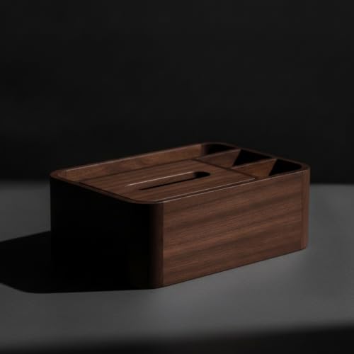 DimyFew Tissue Holder Tissue Box Organizer Dispenser Storage Walnut Wood Unit with Storage Slots for Pens Remotes and Office, New Chinese Style Walnut Wood Multifunctional Tissue Box - Square Corner - Image 3
