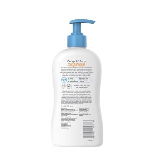 Image of Cetaphil Baby Wash & Shampoowith Organic Calendula,Tear Free, Paraben, Colorant and Mineral Oil Free, 13.5 Fl. Oz (Packaging May Vary) (Pack of 2)