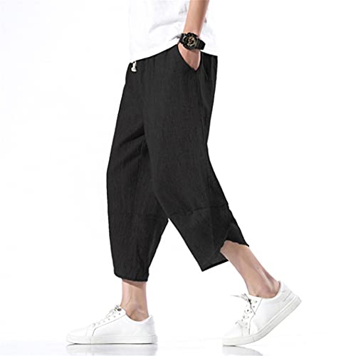 Men Hanfu Japanese Harajuku Wide-Leg Linen Pants Cotton Linen Cropped Trousers Plus Size 5XL Loose Summer Thin Pant3
