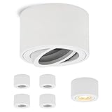 Gleonlux Focos LED Techo Superficie 6 Pcs, Aplique Techo Foco Orientable interior para módulos LED 230V, Plafones Focos Ø80x50mm redondo, Lamparas de Focos Salon Blanco, bombilla no incluida