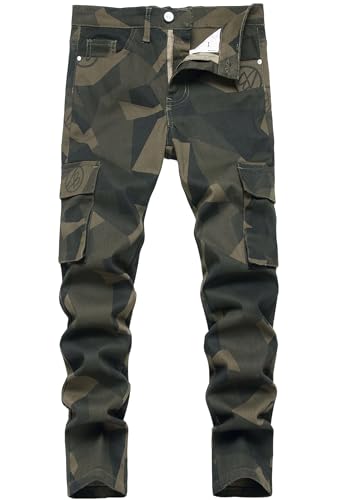 GUNLIRE Boy's Camo Pants Skinny Fit Elastic Waist Stretch Camouflage Color Casual School Fashion Comfy Pants
