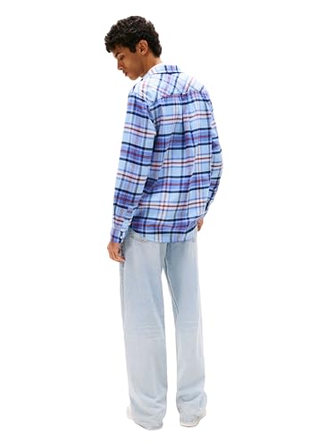 Tommy Jeans Leichtes Herren-Hemd aus Baumwollflanell, kariert, Helles Puderblau/Big Check, XX-Large – Ansicht 4