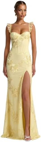 Mermaid Floral Prom Dresses for Women with Slit Spaghetti Straps ...