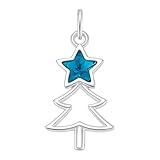 BENECREAT Real 925 Sterling Silver Christmas Tree Pendant, Platinum Christmas Tree Necklace with Turquoise Glass Star for Parties, Balls, Birthdays, Anniversaries, Weddings