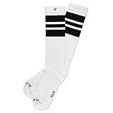 Made in Deutschland Spirit of 76 the black Blacks Hi  Hohe Retro Skater Socken mit Streifen  Weiß, Schwarz gestreift  kniehoch  stylische Unisex Kniestrümpfe Tubesocks (L (43-46))