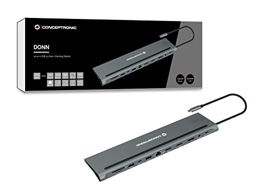 ADAPTADOR USB-C 12IN1 CONCEPTRONIC HDMIx2 DISPLAYPORT GIGABIT USB-C DATOS USB-A AUDIO LAN LECTOR TARJETAS DONN15G