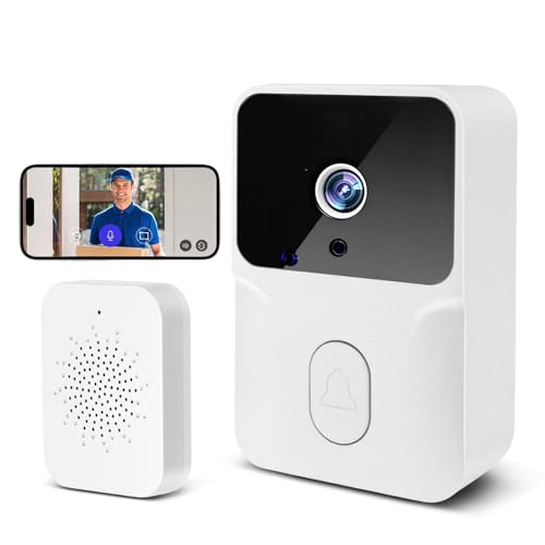 AMFUN Sonnette sans Fil, Sonnette Vidéo sans Fil avec Caméra, Conversation Bidirectionnelle, Vision Nocturne, Alimentation par Batterie, Installation Facile, Prend en...