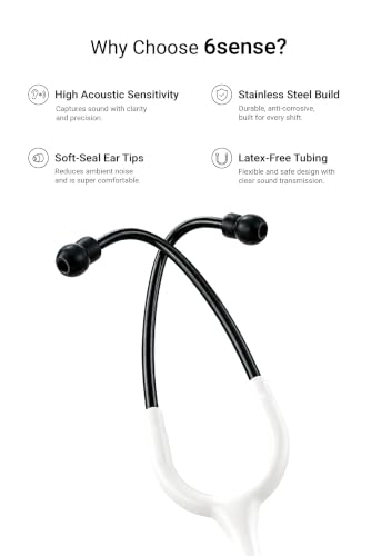 Image of Knya 6sense Stethoscope for Doctors & Residents | Tunable Diaphragm | Dual-Head Chest Piece for Adult & Pediatric Use | Lightweight Stainless Steel | Latex-Free Tubing | Soft-Seal Ear Tips | Premium Gift Box | for Medical Students (White)