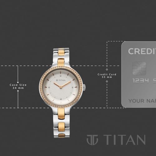 Image of Titan Glamour Quartz Analog White Dial Two Toned Stainless Steel Strap Watch for Women