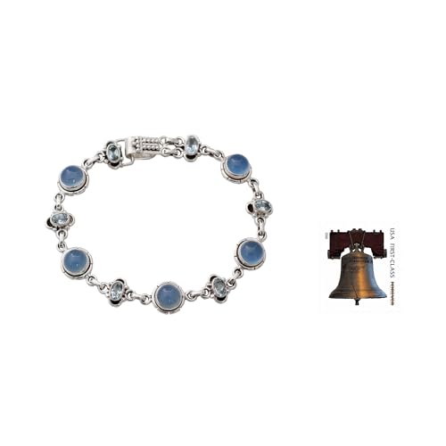NOVICA Artisan Handmade Blue Topaz Chalcedony Link Bracelet with Sterling Silver India Serenity Airy Birthstone [7.75 in L x 0.4 in W] ' Serene Azure'3