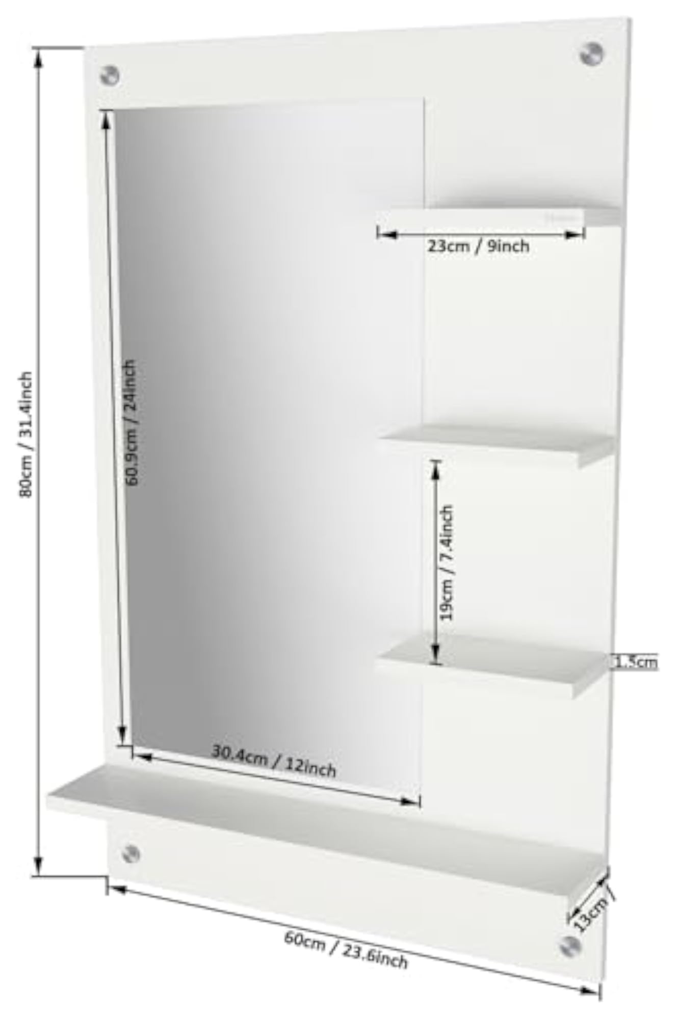 Wall Mounted Dressing Table with Mirror and 4 Storage Shelves, White