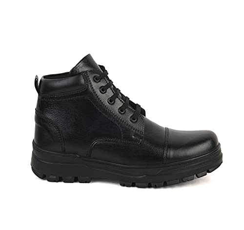 Image of XHUGOY MEDIUM RANGE LACE-UP COMBAT POLICE DMS WARDI BOOT IN BLACK|TAN COLOUR SIZE 3-12 FOR MEN
