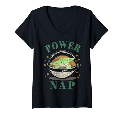 Womens Star Wars The Mandalorian The Child Power Nap Portrait V-Neck T-Shirt