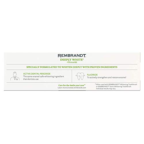 Rembrandt Deeply White + Peroxide Whitening Toothpaste with Fluoride, Removes Tough Stains, Rehardens and Strengthens Enamel, Peppermint Flavor, 3.5 Ounce, Pack of 12