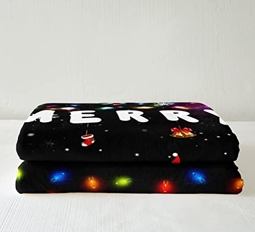 Homewish Merry Christmas Blanket Xmas Throw Blanket for Bed Chicken Print Fleece Blanket Rainbow Neon Sherpa Blanket White Snowflake Decorations Plush Blanket Kids New Year Gifts - Image 3