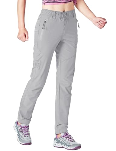 Rdruko Pantalones de senderismo para mujer, ligeros, de secado rápido, con protección UV UPF 50+, pantalones funcionales, transpirables, de verano, gris claro, M