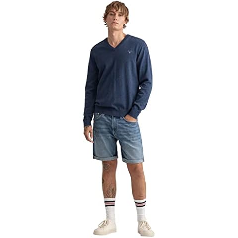 GANT Classic Cotton V-Neck-New Suter Pulver, Dark Jeansblue Melange, XXXL para Hombre Cover