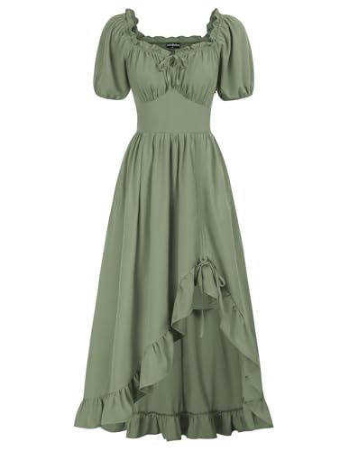 Scarlet Darkness Renaissance Kleid für Damen, Cottagecore, Korsett, Rüschen, Maxikleid mit Taschen, Hellgrün, Mittel