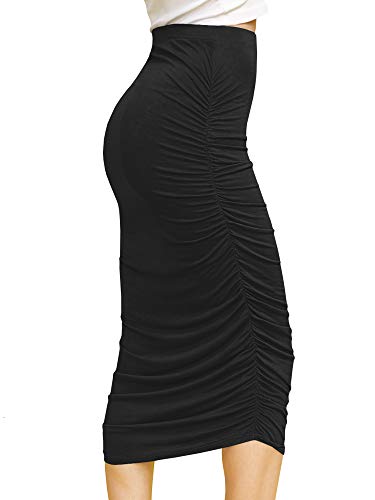 Mbj Wb1147 Womens Elegant High Waist Pencil Skirt With Side Shirring Xxl Black #TOP1