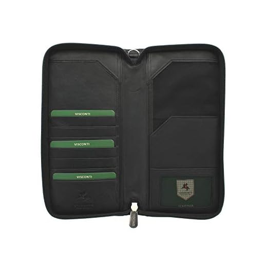 Portadocumentos de Viaje de Cuero con Cremallera Redonda y con Correa de Muñeca 1157 Negro