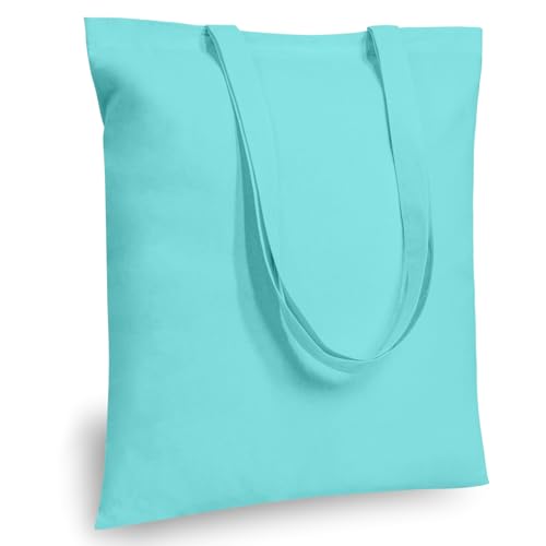 TOPDesign 12-Pack Economical 16'x15' Aqua Blue Cotton Tote Bags, Lightweight Medium Reusable Grocery Shopping Cloth Bags, Suitable for DIY, Advertising, Promotion, Gift, Activity