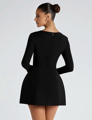 YMDUCH Women's Sexy Long Sleeve Square Neck A-Line Mini Club Prom Dress2