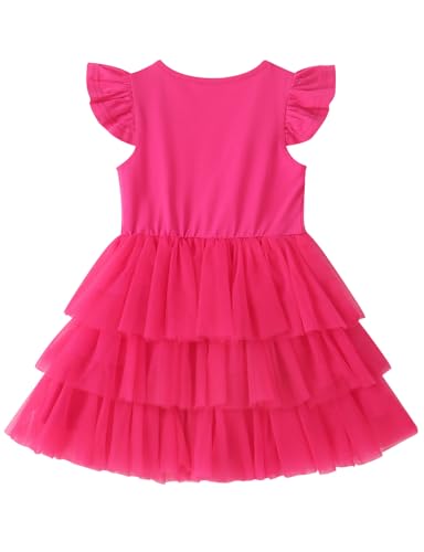 Noomelfish Girls Short Sleeve Layered Tulle Tutu Dress Ruffle Tiered Summer Princess Party Sundress (2-8 Years)2