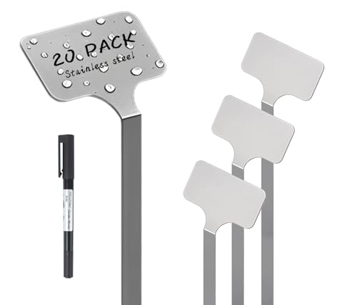 Stainless Steel Plant Labels Metal Waterproof Plant Markers Height 12.75 in Label Area 2.5 in*1.25 in resuable Nursery Tags for Vegetables herb Flower Seed Green House- 20-Pack