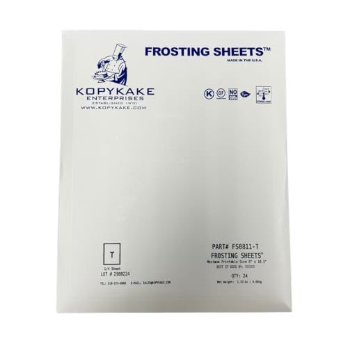 Kopykake Frosting Sheets Premium (Icing Sheets) – 24 Sheets (1 Pack) – White Edible Printer Paper, Icing Paper, Frosting Sheets (16 Sizes/Shapes) (8\" x 10.5\" (1/4 Sheet))