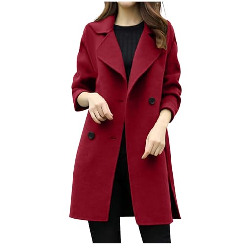 Womens Trendy Woolen Coats Winter Trench Coat Casual Button Cardigan Jacket Overcoat Plain Lapel Outwear for Women 2024 Trendy