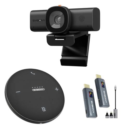 Image of SVBONY Wireless Conference Kit, 2K Webcam with 2 Mics & Privacy Cover, Omni2 Bluetooth Speakerphone with 3A+AI Noise Reduction, Wireless HDMI Transmitter and Receiver for Meeting, Streaming, Teaching