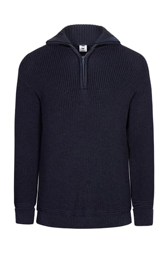 HANSEHELD Troyer Wolle Herren Blau 54 | Pullover | Troyer-Kragen mit Reißverschluss | 100% Schurwolle | Made in Germany | Strickpullover | Dunkelblau Marine